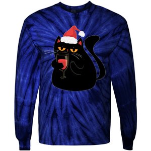 Funny Anti Christmas Drinking Grumpy Cat Flipping Bird Tie-Dye Long Sleeve Shirt