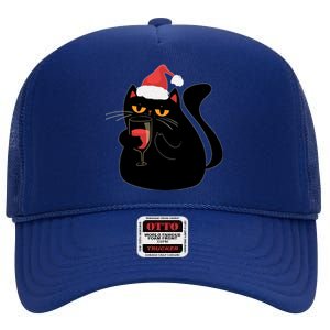 Funny Anti Christmas Drinking Grumpy Cat Flipping Bird High Crown Mesh Back Trucker Hat