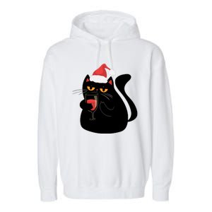 Funny Anti Christmas Drinking Grumpy Cat Flipping Bird Garment-Dyed Fleece Hoodie