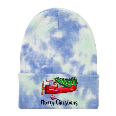 Funny Airplane Christmas Light Tree Airplane Pajama Xmas Great Gift Tie Dye 12in Knit Beanie