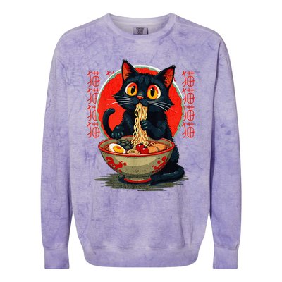 Funny Anime Cute Cat Eating Ramen Japanese Noodles Vintage Colorblast Crewneck Sweatshirt