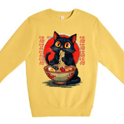 Funny Anime Cute Cat Eating Ramen Japanese Noodles Vintage Premium Crewneck Sweatshirt