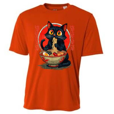 Funny Anime Cute Cat Eating Ramen Japanese Noodles Vintage Cooling Performance Crew T-Shirt