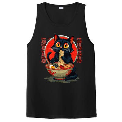 Funny Anime Cute Cat Eating Ramen Japanese Noodles Vintage PosiCharge Competitor Tank