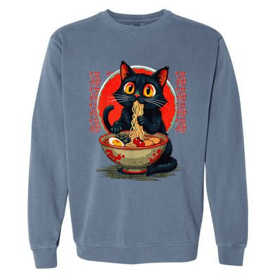 Funny Anime Cute Cat Eating Ramen Japanese Noodles Vintage Garment-Dyed Sweatshirt