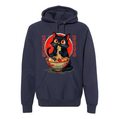 Funny Anime Cute Cat Eating Ramen Japanese Noodles Vintage Premium Hoodie