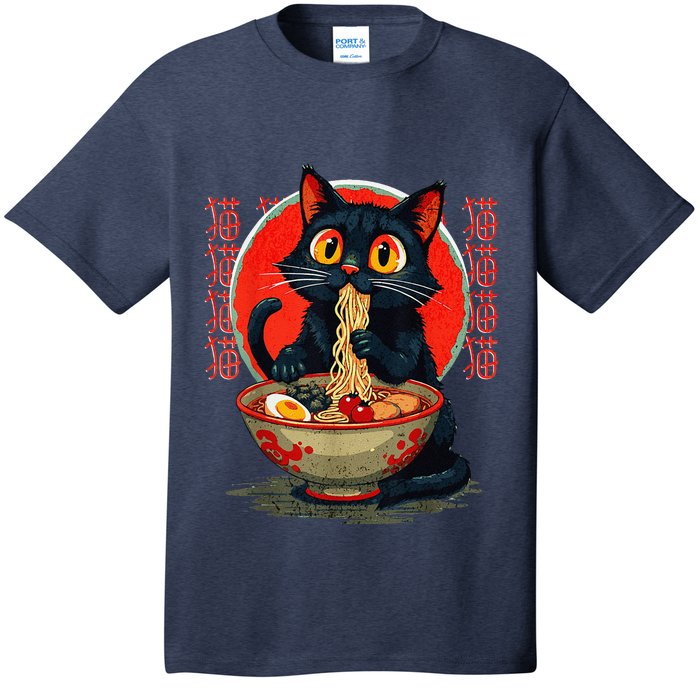 Funny Anime Cute Cat Eating Ramen Japanese Noodles Vintage T-Shirt