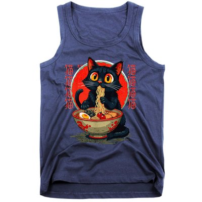 Funny Anime Cute Cat Eating Ramen Japanese Noodles Vintage Tank Top