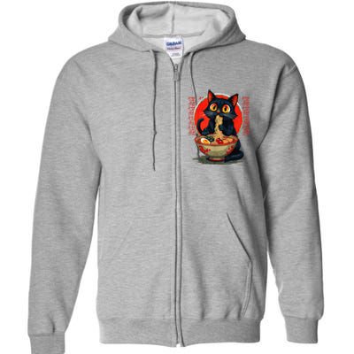 Funny Anime Cute Cat Eating Ramen Japanese Noodles Vintage Full Zip Hoodie