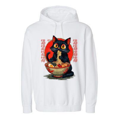 Funny Anime Cute Cat Eating Ramen Japanese Noodles Vintage Garment-Dyed Fleece Hoodie