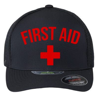 First Aid Cross Cool Medic Emergency Staff Uniform Gift Flexfit Unipanel Trucker Cap