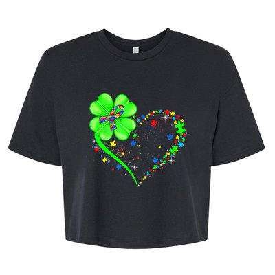 Funny Autism Clover Autism Mom Boy St Patrick's Day Bella+Canvas Jersey Crop Tee