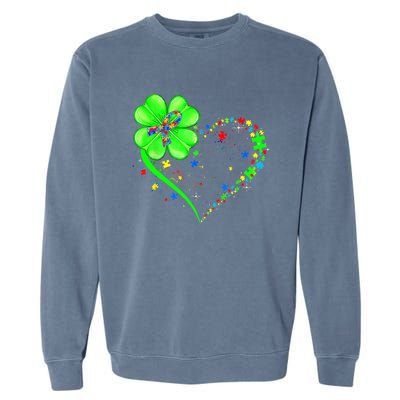 Funny Autism Clover Autism Mom Boy St Patrick's Day Garment-Dyed Sweatshirt