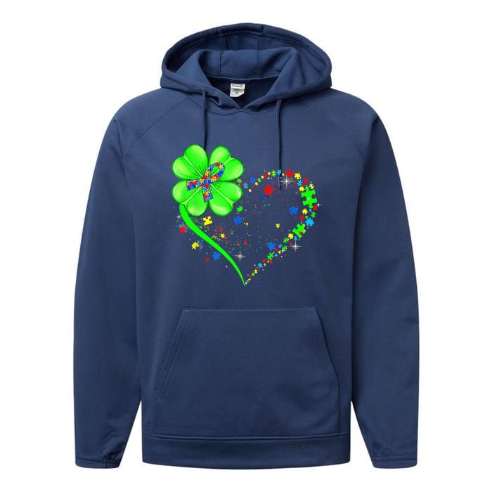 Funny Autism Clover Autism Mom Boy St Patrick's Day Performance Fleece Hoodie