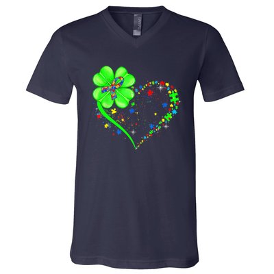 Funny Autism Clover Autism Mom Boy St Patrick's Day V-Neck T-Shirt