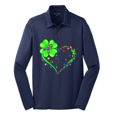 Funny Autism Clover Autism Mom Boy St Patrick's Day Silk Touch Performance Long Sleeve Polo