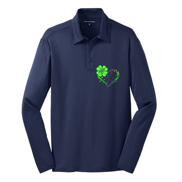 Funny Autism Clover Autism Mom Boy St Patrick's Day Silk Touch Performance Long Sleeve Polo