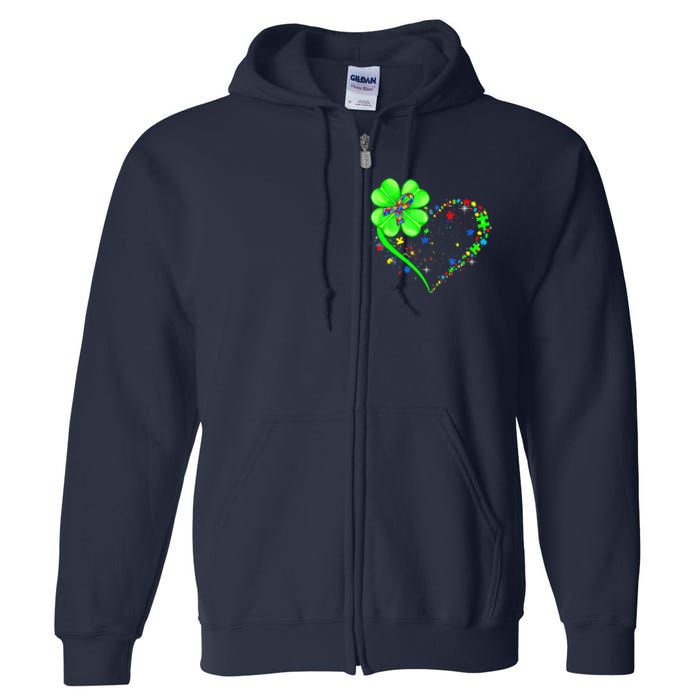 Funny Autism Clover Autism Mom Boy St Patrick's Day Full Zip Hoodie