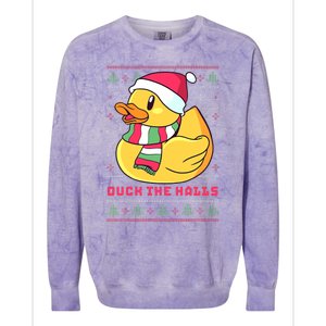 Funny and Cute Duck Puns Merry Christmas Duck The Halls Colorblast Crewneck Sweatshirt