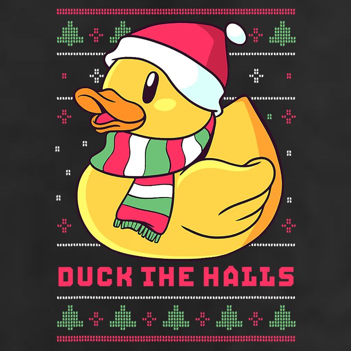 Funny and Cute Duck Puns Merry Christmas Duck The Halls 7 Panel Mesh Trucker Snapback Hat
