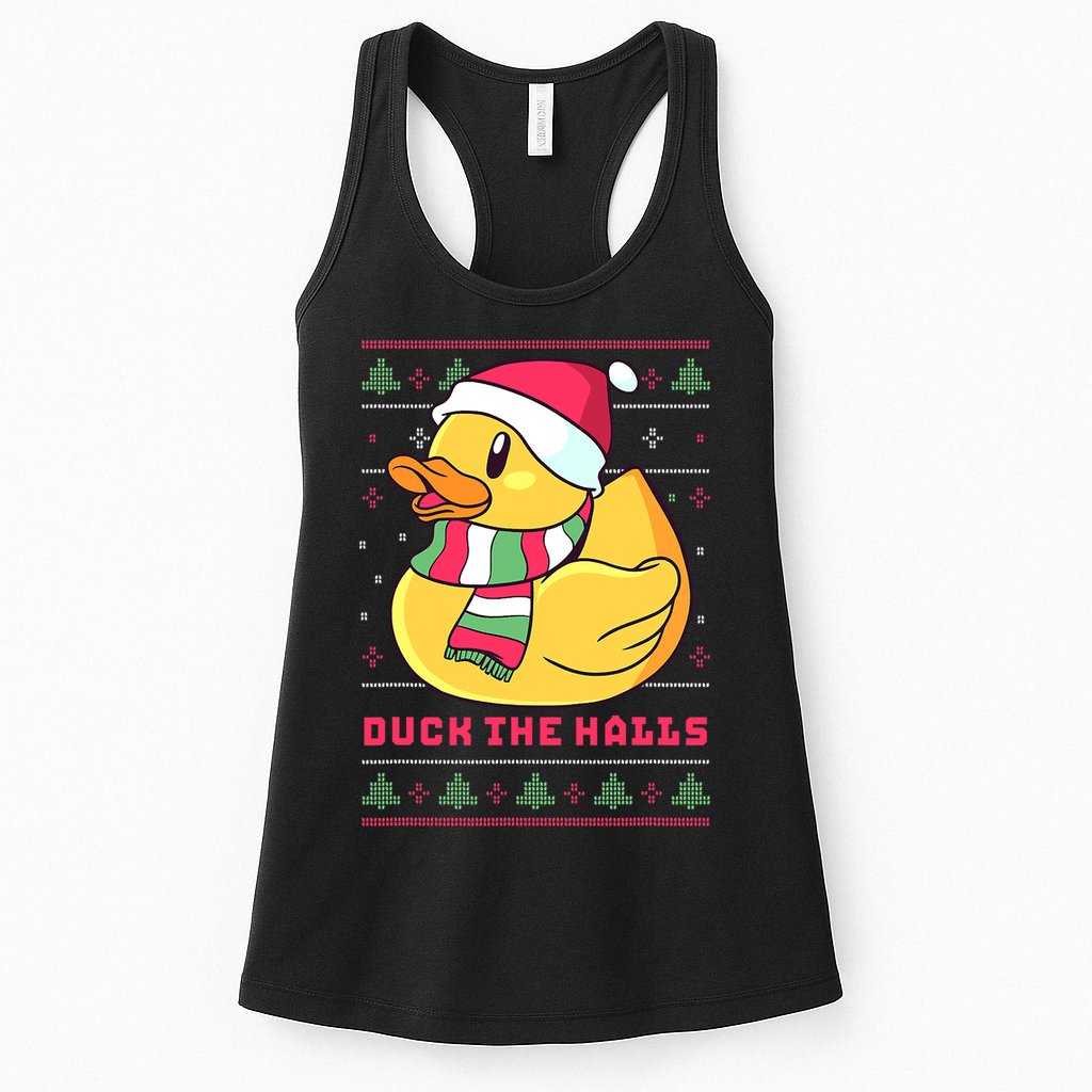 Funny and Cute Duck Puns Merry Christmas Duck The Halls Womens Tank Top