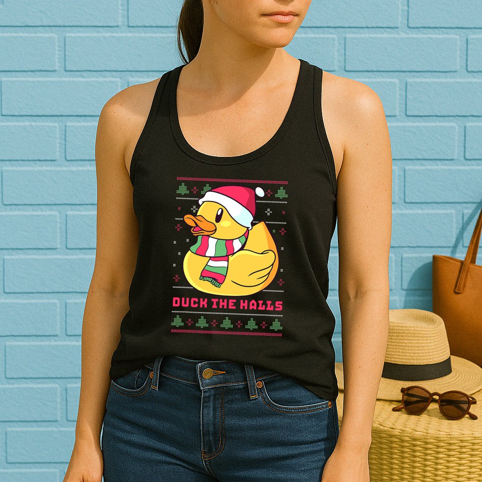 Funny and Cute Duck Puns Merry Christmas Duck The Halls Womens Tank Top