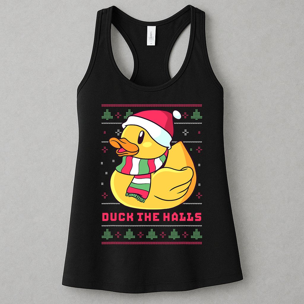 Funny and Cute Duck Puns Merry Christmas Duck The Halls Womens Tank Top