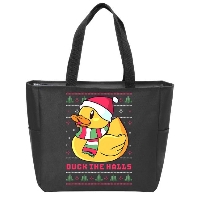 Funny and Cute Duck Puns Merry Christmas Duck The Halls Zip Tote Bag