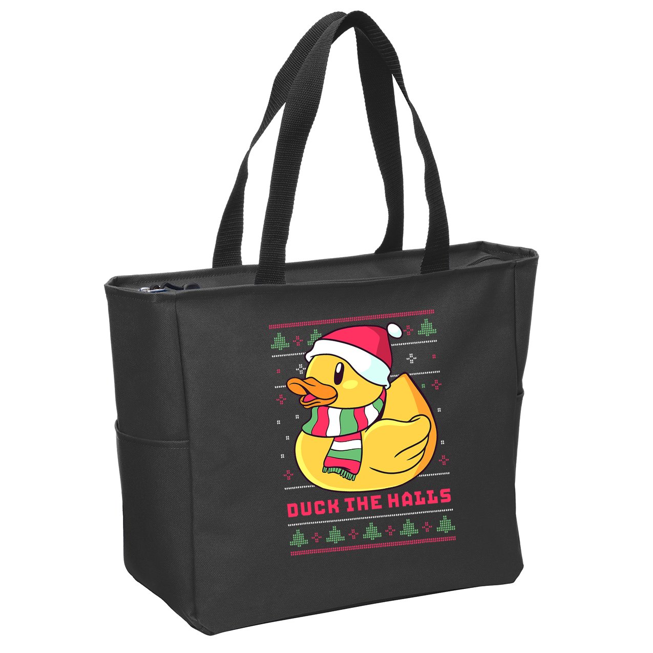 Funny and Cute Duck Puns Merry Christmas Duck The Halls Zip Tote Bag