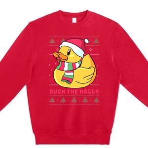 Funny and Cute Duck Puns Merry Christmas Duck The Halls Premium Crewneck Sweatshirt