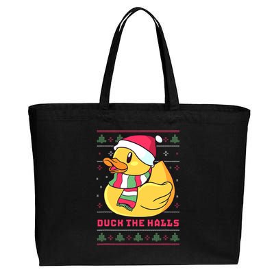 Funny and Cute Duck Puns Merry Christmas Duck The Halls Cotton Canvas Jumbo Tote