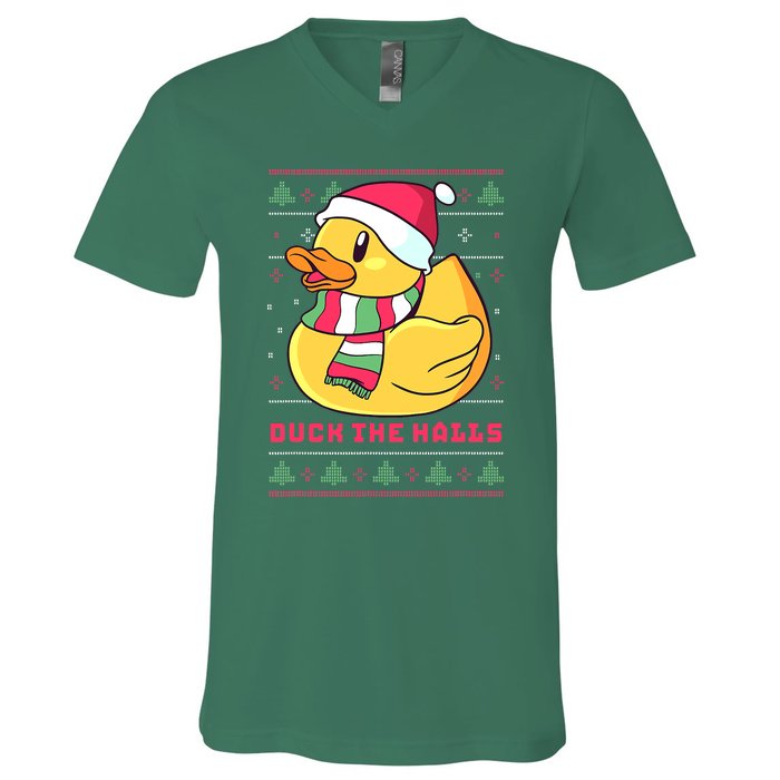 Funny and Cute Duck Puns Merry Christmas Duck The Halls V-Neck T-Shirt