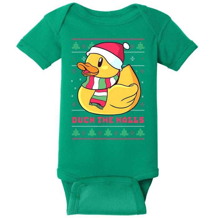 Funny and Cute Duck Puns Merry Christmas Duck The Halls Baby Bodysuit