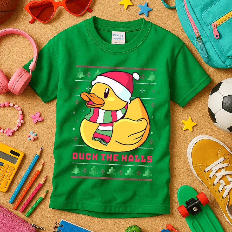 Funny and Cute Duck Puns Merry Christmas Duck The Halls Kids T-Shirt