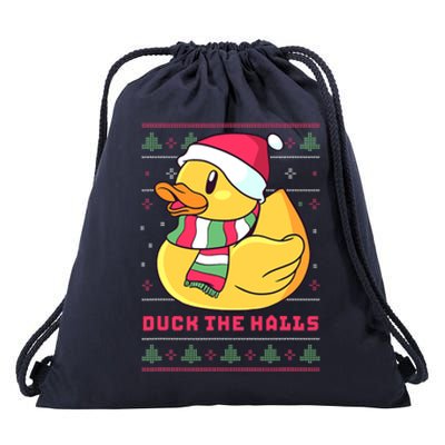 Funny and Cute Duck Puns Merry Christmas Duck The Halls Drawstring Bag