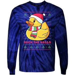 Funny and Cute Duck Puns Merry Christmas Duck The Halls Tie-Dye Long Sleeve Shirt