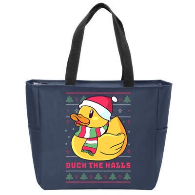 Funny and Cute Duck Puns Merry Christmas Duck The Halls Zip Tote Bag