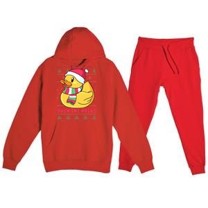 Funny and Cute Duck Puns Merry Christmas Duck The Halls Premium Hooded Sweatsuit Set