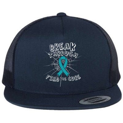 Find A Cure Ovarian Cancer Awareness Ribbon Funny Gift Cute Gift Flat Bill Trucker Hat