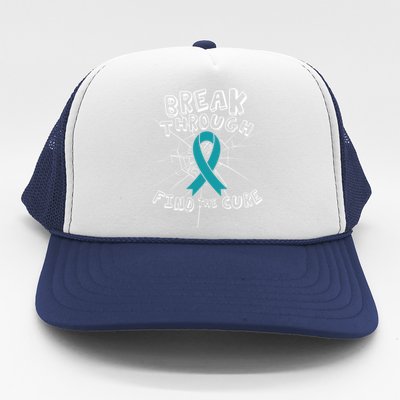 Find A Cure Ovarian Cancer Awareness Ribbon Funny Gift Cute Gift Trucker Hat