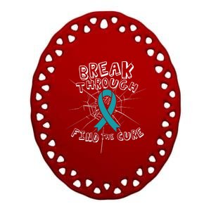 Find A Cure Ovarian Cancer Awareness Ribbon Funny Gift Cute Gift Ceramic Oval Ornament