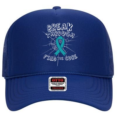 Find A Cure Ovarian Cancer Awareness Ribbon Funny Gift Cute Gift High Crown Mesh Back Trucker Hat