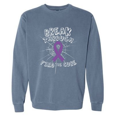 Find A Cure Pancreas Cancer Awareness Ribbon Funny Gift Garment-Dyed Sweatshirt