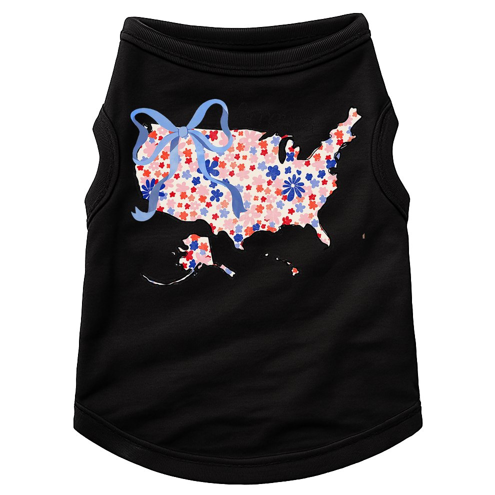 Floral America Coquette Bow USA Map 4th Of July Patriotic Doggie Tank