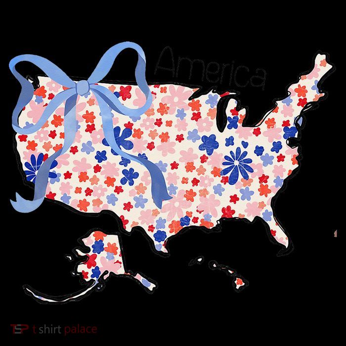 Floral America Coquette Bow USA Map 4th Of July Patriotic Tall T-Shirt