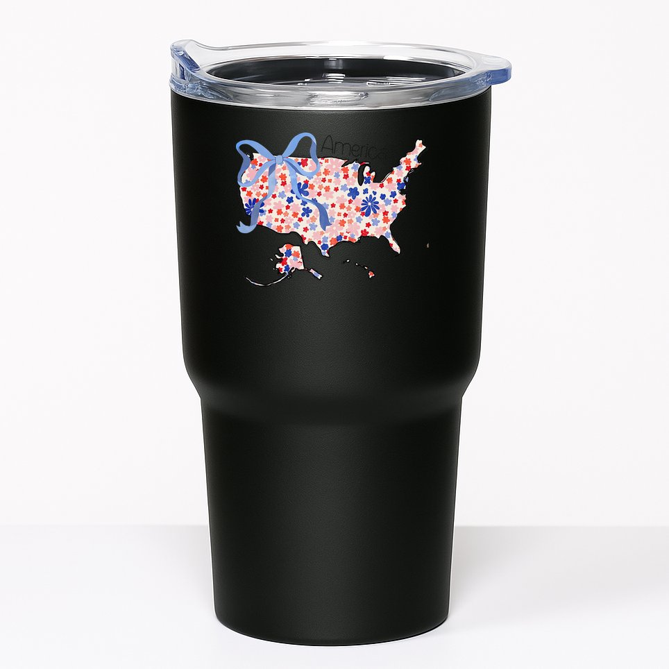 Floral America Coquette Bow USA Map 4th Of July Patriotic Tumbler