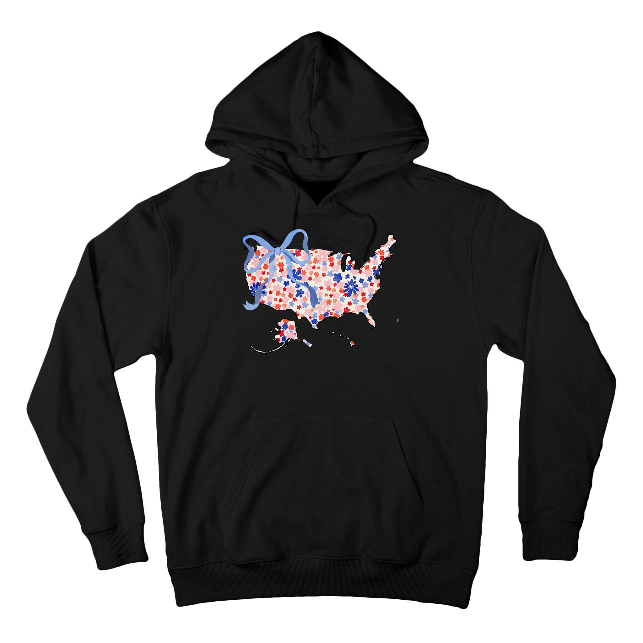 Floral America Coquette Bow USA Map 4th Of July Patriotic Tall Hoodie