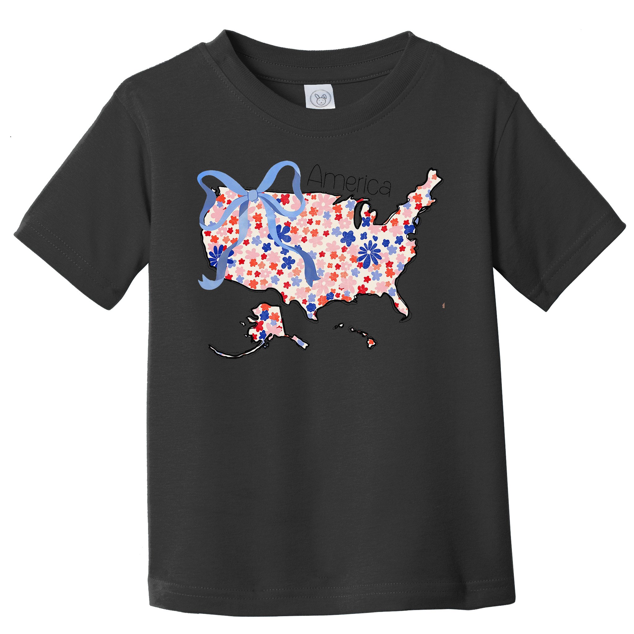 Floral America Coquette Bow USA Map 4th Of July Patriotic Toddler T-Shirt