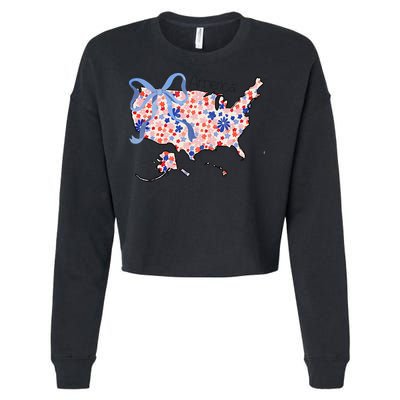 Floral America Coquette Bow USA Map 4th Of July Patriotic Cropped Pullover Crew
