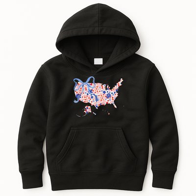 Floral America Coquette Bow USA Map 4th Of July Patriotic Kids Hoodie